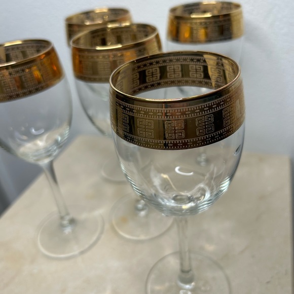 5 Gold Rimmed Greek Key Patterned Italian Lavarato a Mano J Preziosi Glasses - Picture 8 of 12
